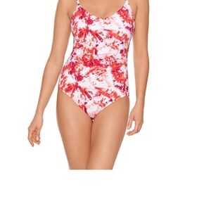 Time and Tru Red and tie dye,One Piece Swimsuit full coverage cups